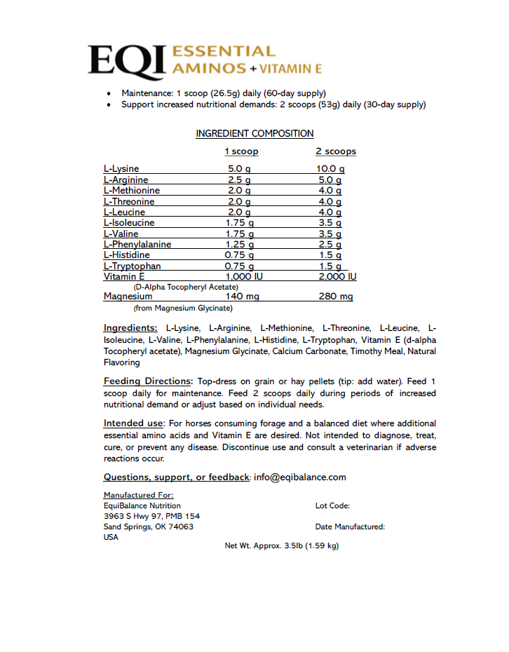EQI Essential Aminos + Vitamin E